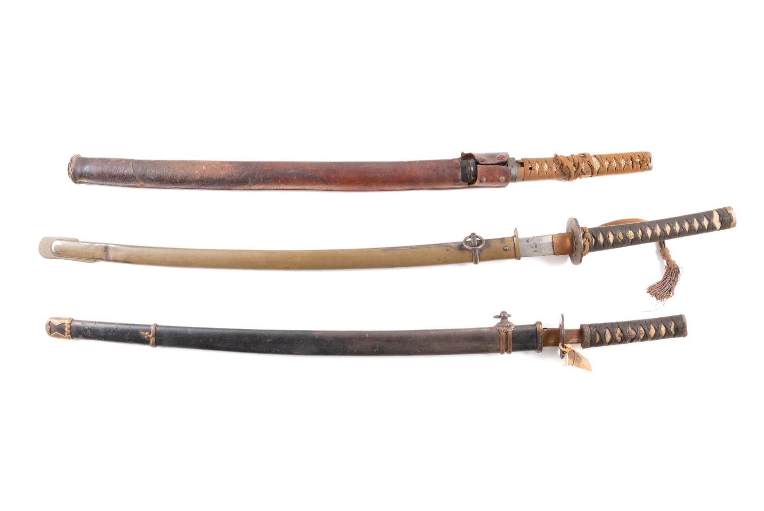 THREE JAPANESE KATANAS WITH SCABBARDS