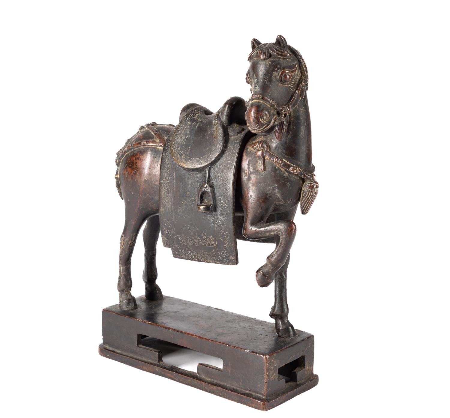 CHINESE METAL STANDING HORSE CENSER
