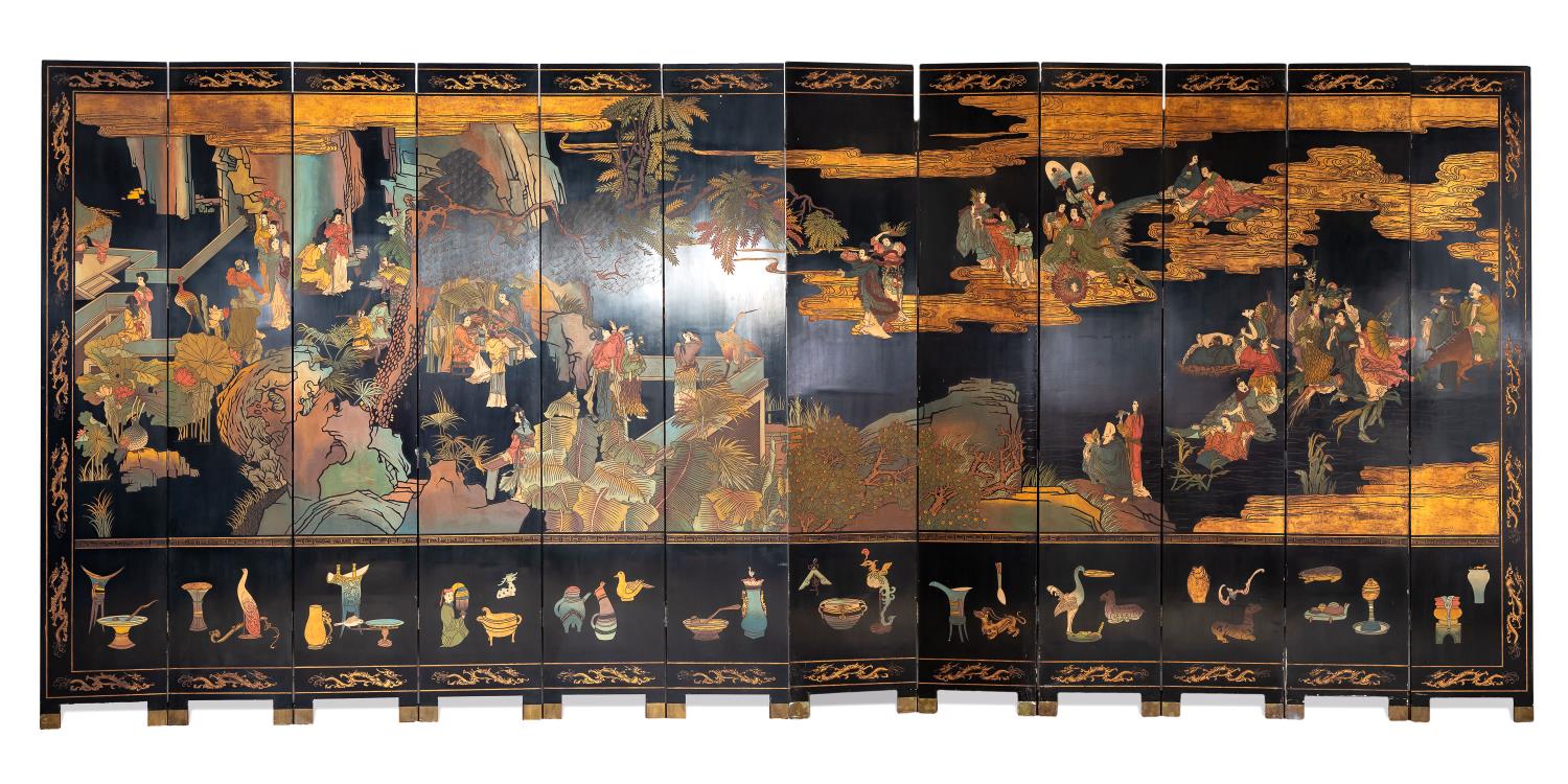 CHINESE TWELVE PANEL LACQUER FLOOR 2fa2be