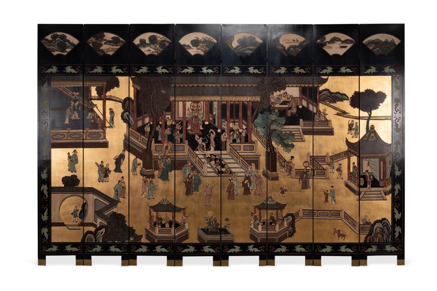 CHINESE 8 PANEL LACQUER SCREEN 2fa2bc