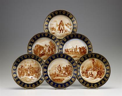 Set of six Sevres style Napoleonic cabinet