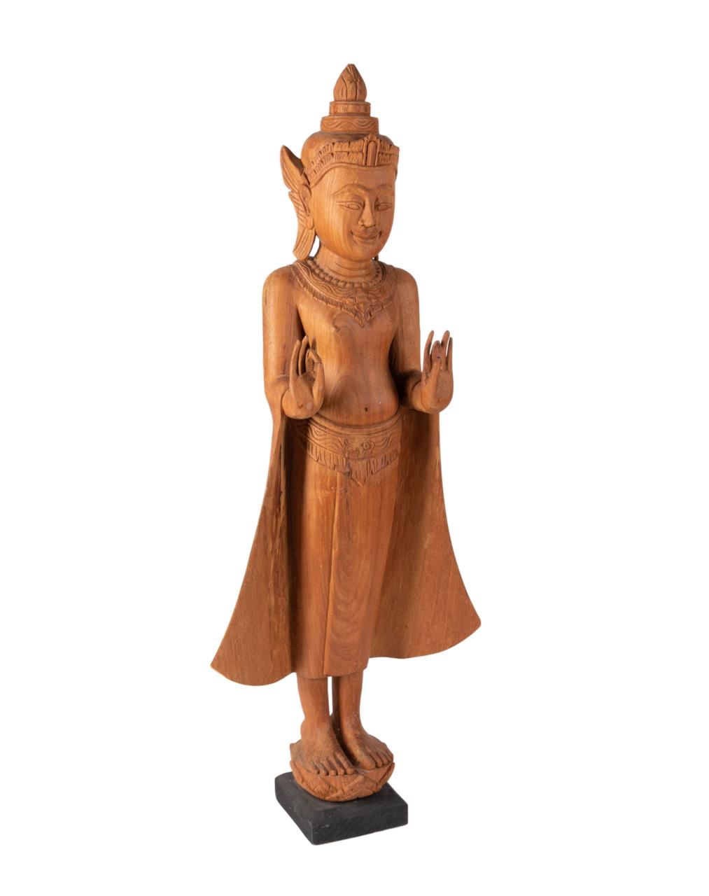 CARVED TEAK STANDING BUDDHA IN 2fa2de