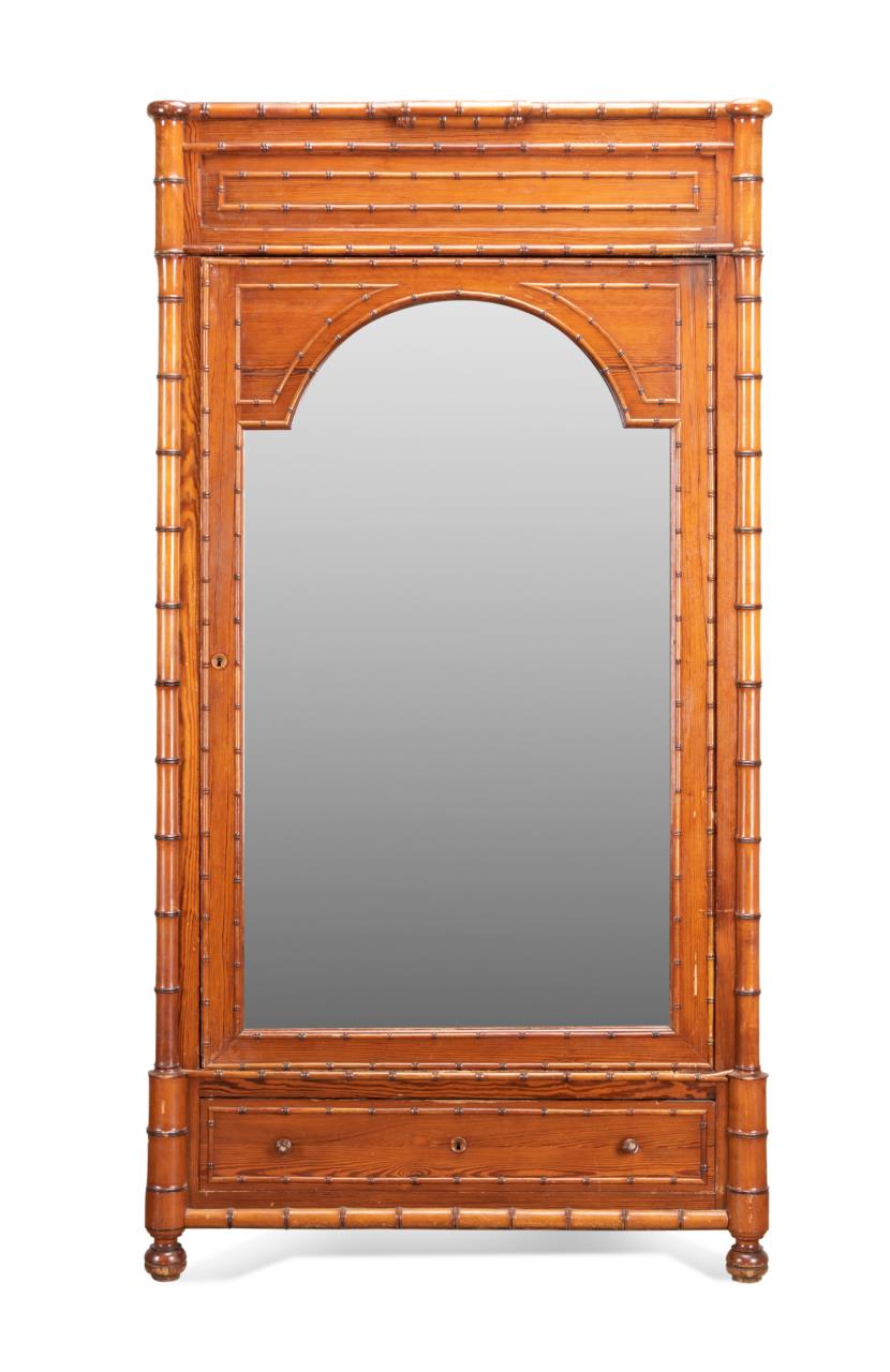 FRENCH FAUX BAMBOO MIRRORED ARMOIRE  2fa433