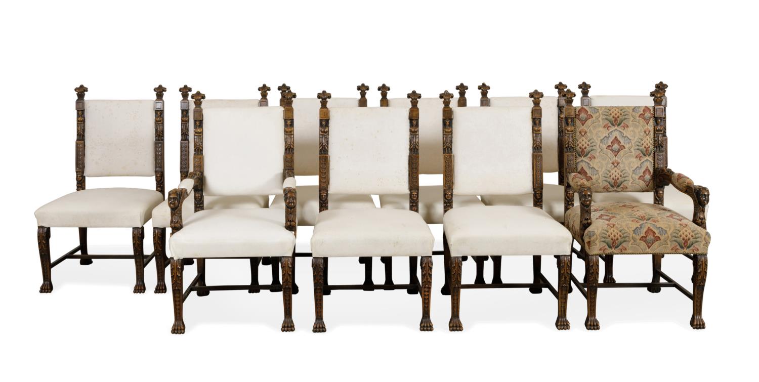 TEN CARVED RENAISSANCE STYLE ARMCHAIRS 2fa453