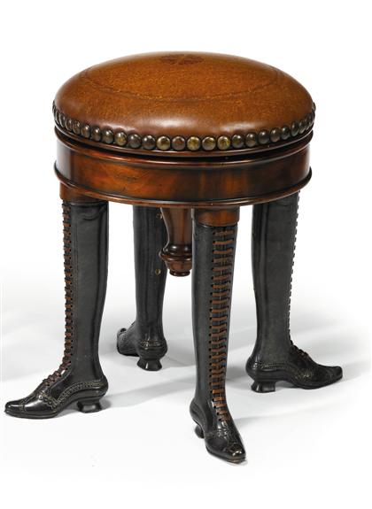 Mahogany, bronze and leather upholstered