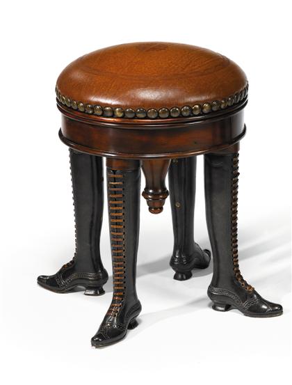 Mahogany, bronze and leather upholstered