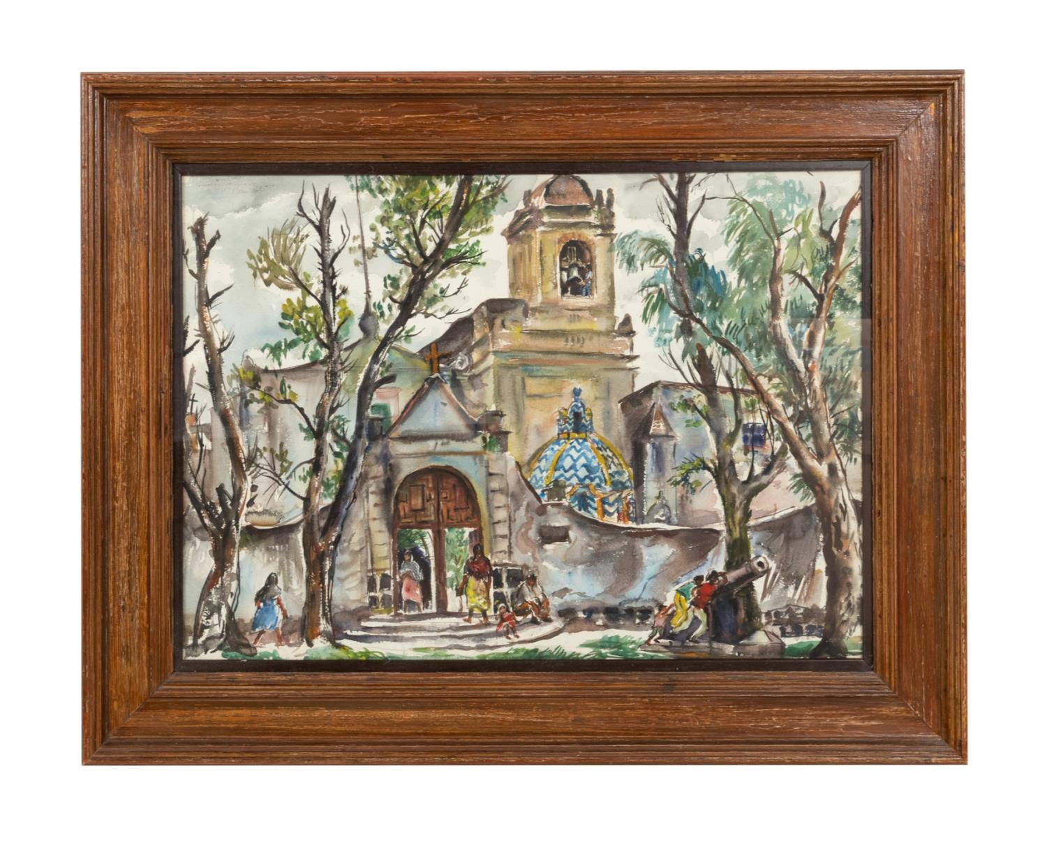 BEN SHUTE VILLAGE SCENE W CHURCH  2fa513