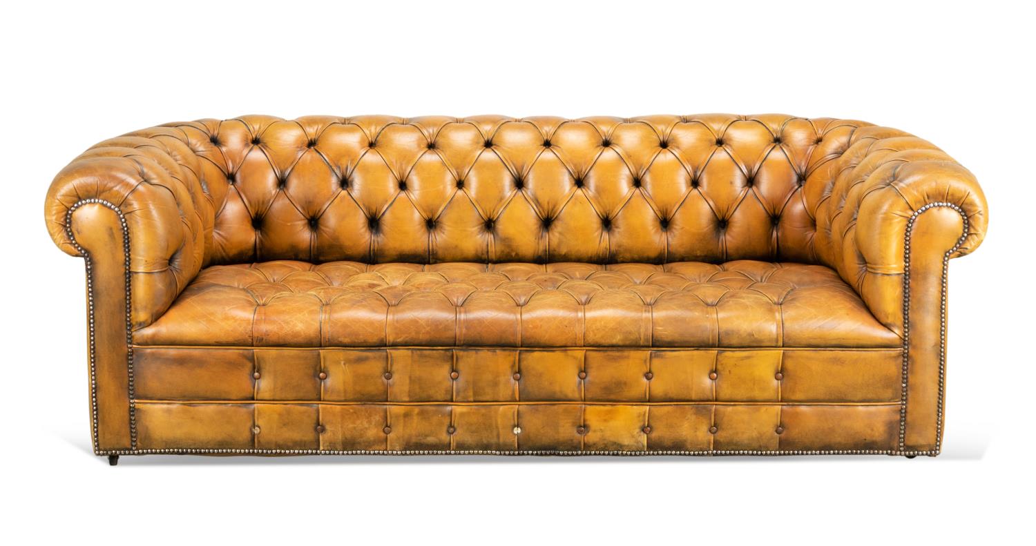 LIGHT BROWN LEATHER TUFTED CHESTERFIELD