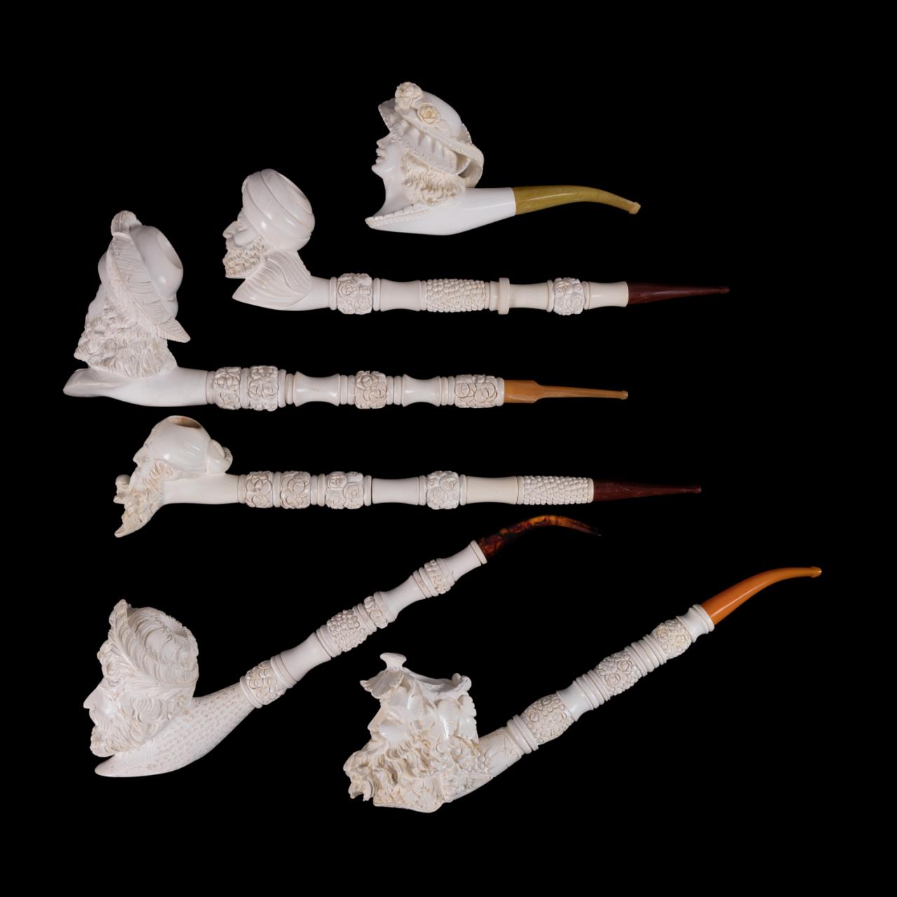 SET OF SIX FIGURAL CARVED MEERSCHAUM 2fa560