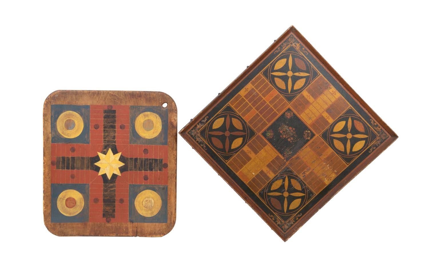 TWO 19TH 20TH C PAINTED PARCHEESI 2fa5b3