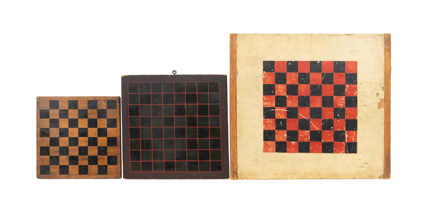 THREE 19TH/20TH C. PAINTED CHECKERS/CHESS