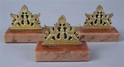 Three Russian gold placecard holders 4c3e9