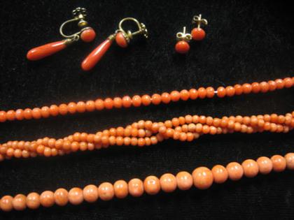 Group of coral jewelry    victorian