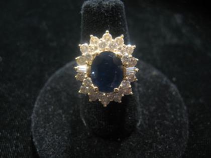 14 carat yellow gold, sapphire