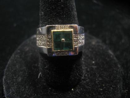 18 karat white gold, emerald and