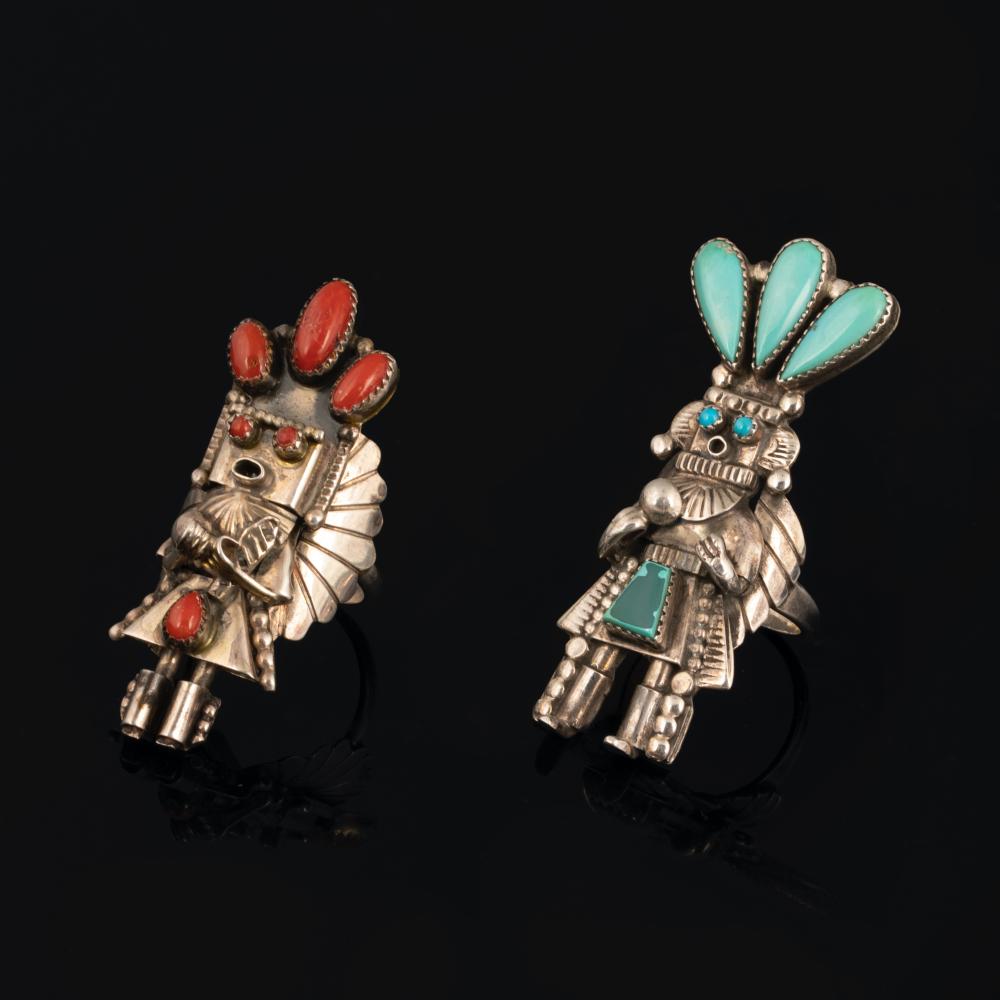 PAIR OF SILVER AND TURQUOISE FIGURAL 2fd432