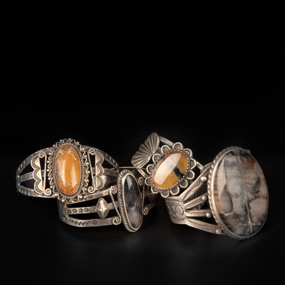 DINé [NAVAJO], GROUP OF FOUR SILVER