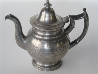 Pewter teapot with bright-cut decoration