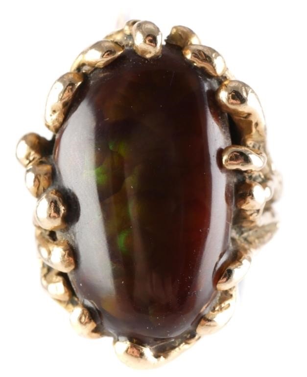 MODERNIST 14K GOLD AND FIRE AGATE