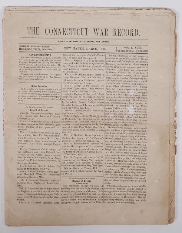 1864 CONNECTICUT WAR RECORD NEWSPAPERMarch