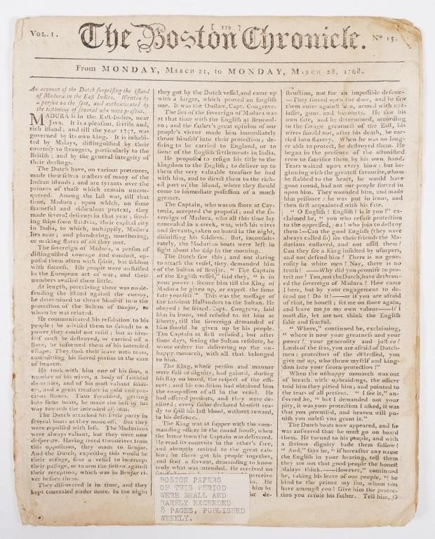 1768 COLONIAL NEWSPAPER THE BOSTON 2fd9e1