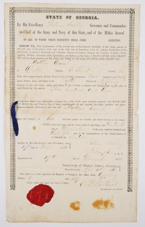 1835 USA GEORGIA LAND GRANTDocument