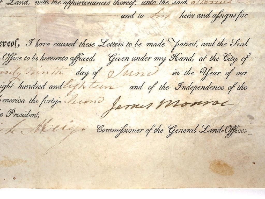JAMES MONROE, SIGNED DOCUMENT AS
