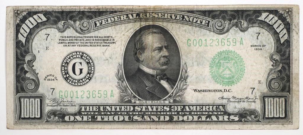$1000 THOUSAND DOLLAR BILL 1934Authentic