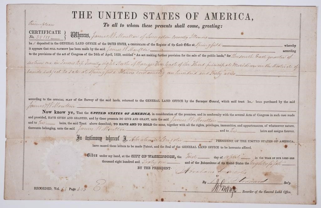  ABRAHAM LINCOLN DOCUMENT SIGNED 2fda4e