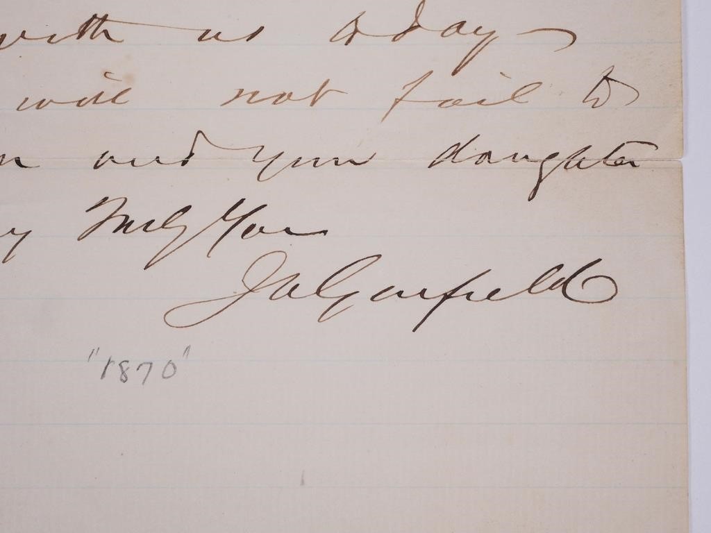 JAMES GARFIELD, ALSCirca 1870 letter