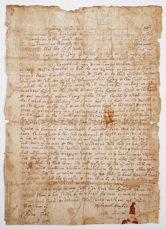 1650 CONNECTICUT LAND DEED, PURITANSVery