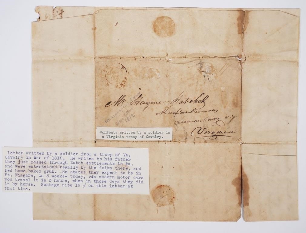 WAR OF 1812, SOLDIERS LETTER, RISQUE