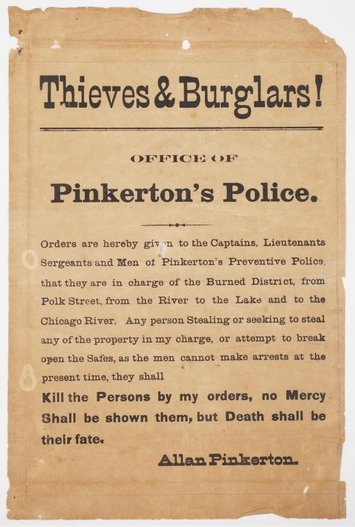 [ALLEN PINKERTON] 1871 BROADSIDE