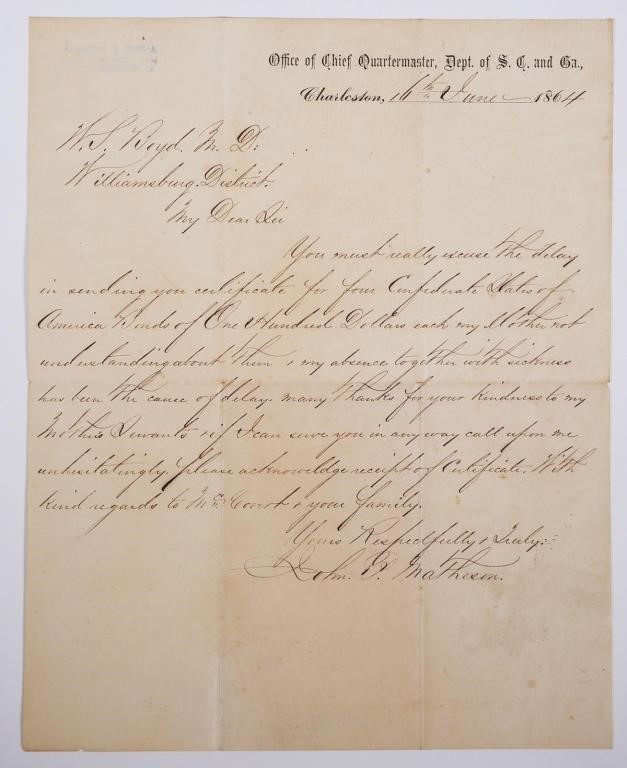 1864 CONFEDERATE LETTER, SOUTH