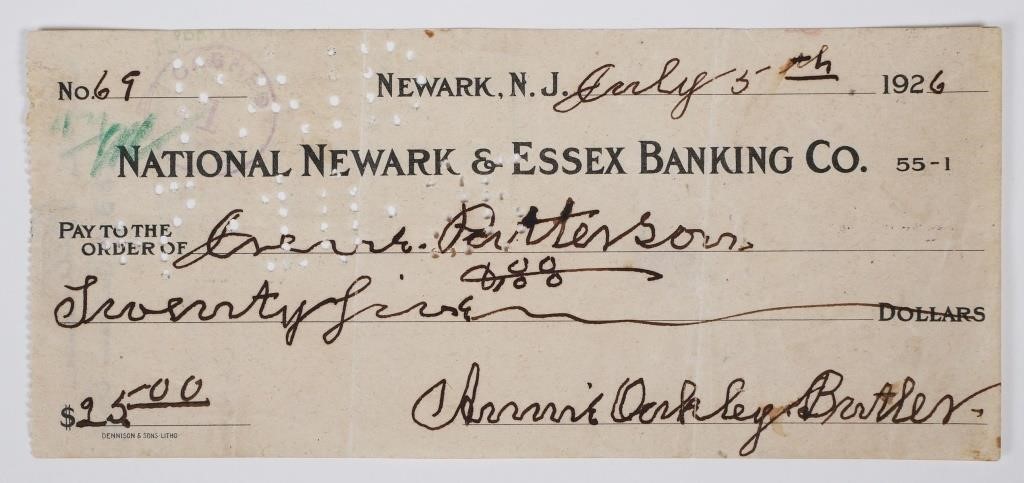 ANNIE OAKLEY SIGNED CHECK 1926Dated 2fdae5