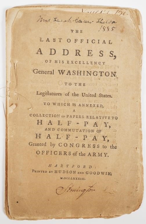 1783 WASHINGTON ADDRESS AND NEWBURGH