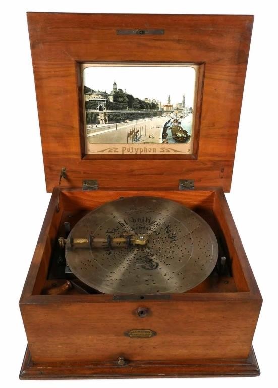 WOODEN POLYPHON DISC MUSIC BOXInlaid