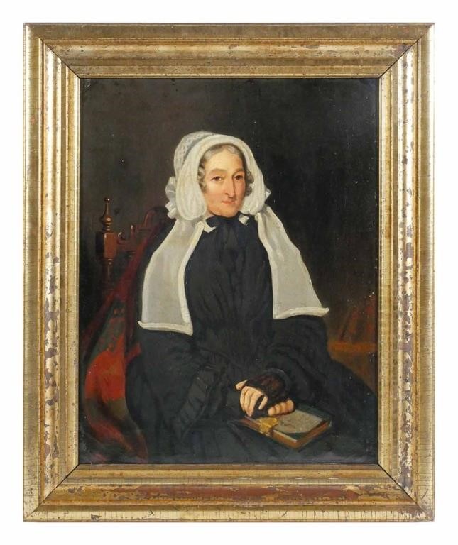 ANTIQUE PORTRAIT OF WOMAN OIL ON