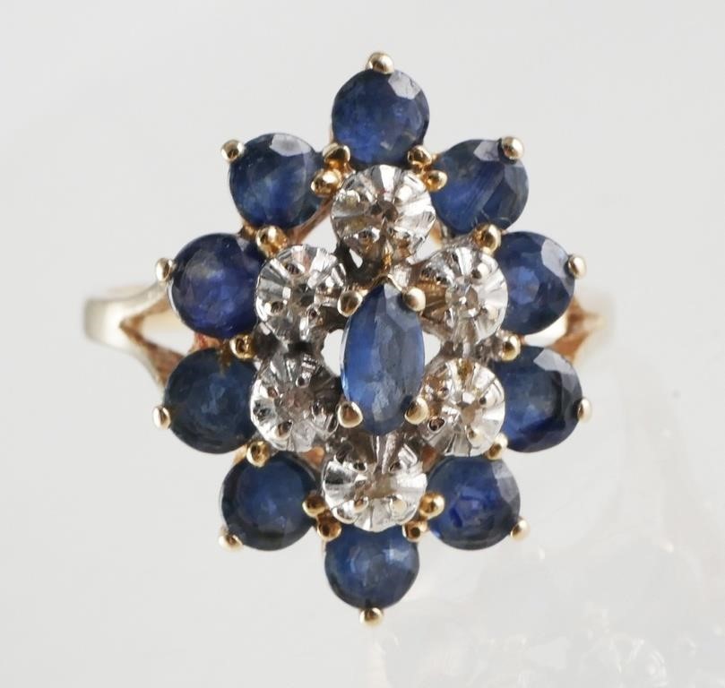 14K GOLD SAPPHIRE DIAMONDS RINGSize 2fdc56