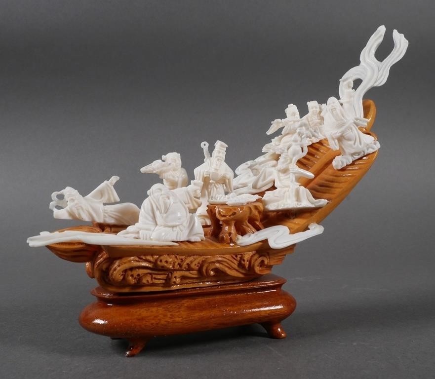 VINTAGE CARVED CHINESE IVORY BOATAuthentic 2fdc8f