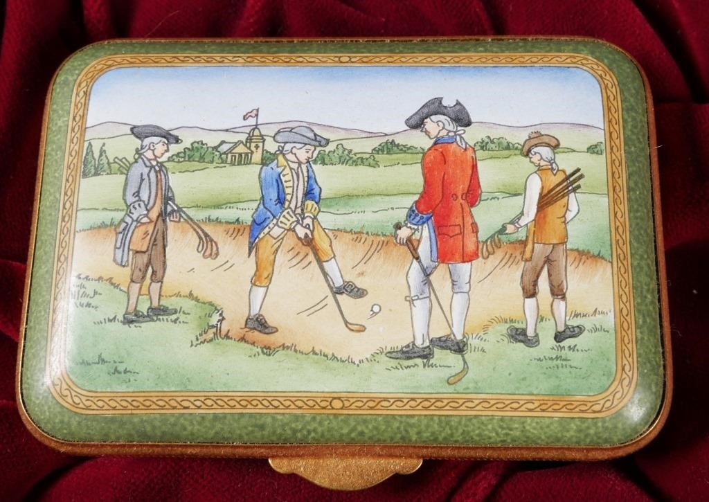 STAFFORDSHIRE ENAMEL GOLF THEME BOXHandpainted