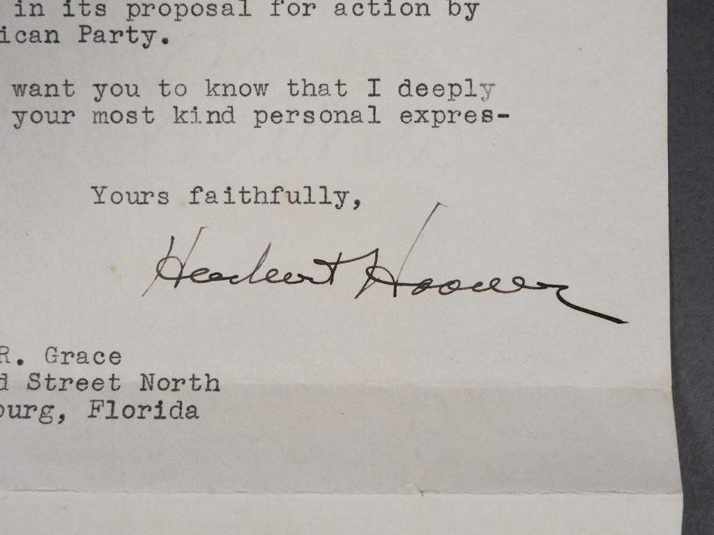 HERBERT HOOVER LETTER SIGNED 1937Letter