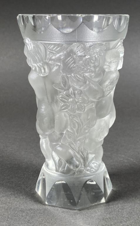 FROSTED ART GLASS VASE SIGNED R