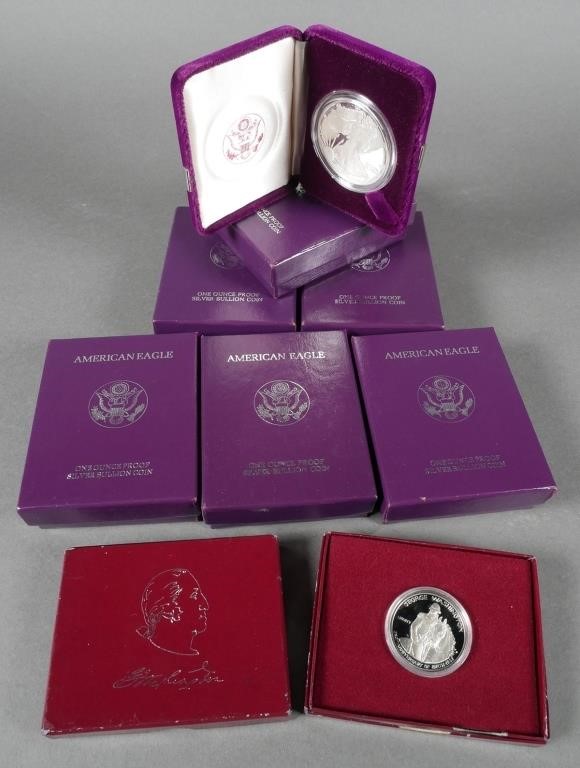 SIX US SILVER EAGLE PROOFS, TWO