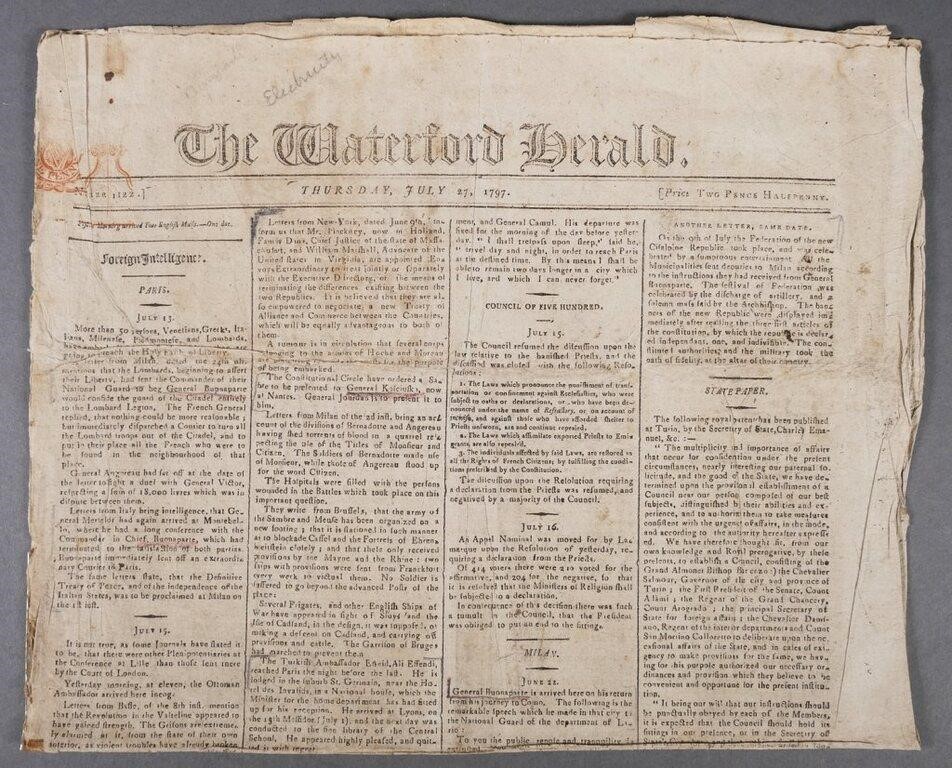 1797 WATERFORD HERALD NEWSPAPERMentions