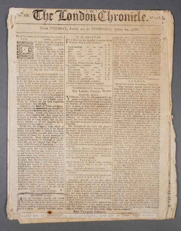 1766 LONDON CHRONICLE NEWSPAPERFascinating