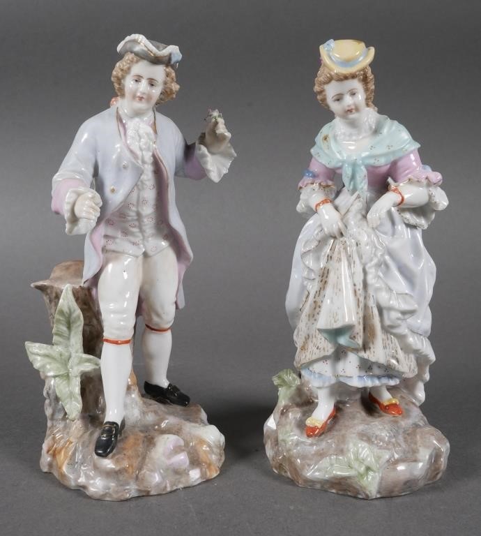 TWO DRESDEN MAN WOMAN FIGURINESSigned