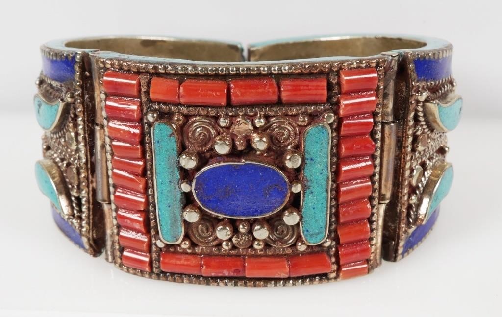 ORNATE BRACELET INLAID CORAL TURQUOISE