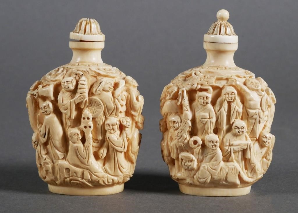 PAIR CHINESE CARVED IVORY SNUFF