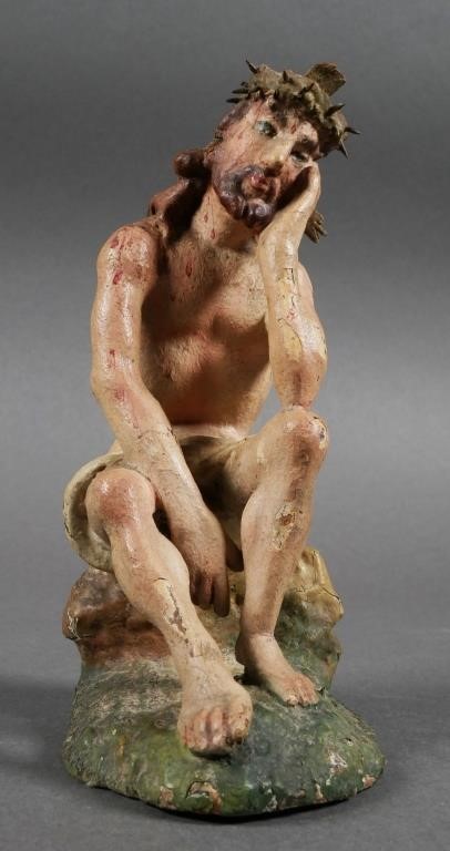 PENSIVE JESUS WOODEN SCULPTUREPainted 2fddc8